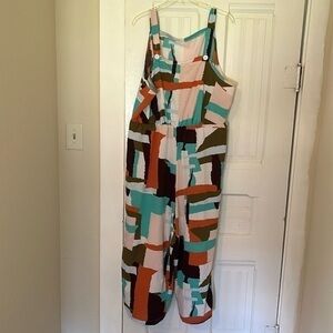 Grawell Romper, color block, elastic waist, adjustable straps. Size 2X